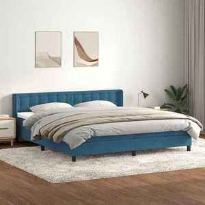 vidaXL Pat box spring cu saltea, albastru închis, 180x210 cm, catifea imagine