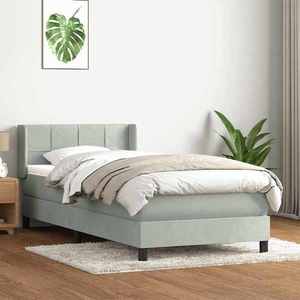 vidaXL Pat box spring cu saltea, gri deschis, 100x220 cm, catifea imagine