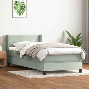 vidaXL Pat box spring cu saltea, gri deschis, 100x220 cm, catifea imagine