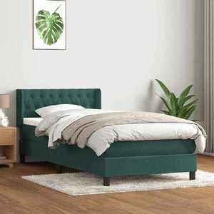 vidaXL Pat box spring cu saltea, verde închis, 100x220 cm, catifea imagine