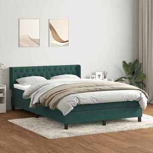 vidaXL Pat box spring cu saltea, verde închis, 160x220 cm, catifea imagine