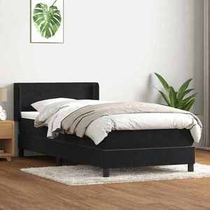 vidaXL Pat box spring cu saltea, negru, 90x210 cm, catifea imagine