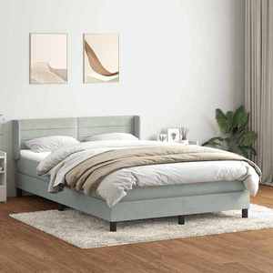 vidaXL Pat box spring cu saltea, gri deschis, 160x210 cm, catifea imagine