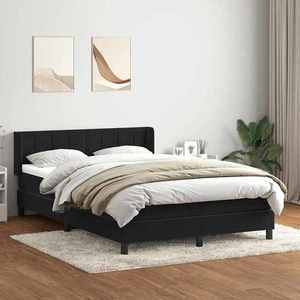 vidaXL Pat box spring cu saltea, negru, 140x210 cm, catifea imagine