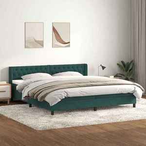 vidaXL Pat box spring cu saltea, verde închis, 180x210 cm, catifea imagine