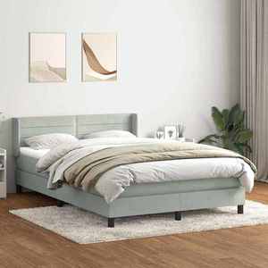 vidaXL Pat box spring cu saltea, gri deschis, 160x220 cm, catifea imagine