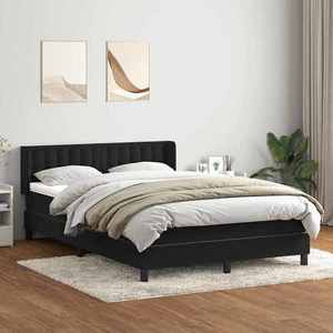 vidaXL Pat box spring cu saltea, negru, 140x210 cm, catifea imagine