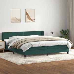 vidaXL Pat box spring cu saltea, verde închis, 180x210 cm, catifea imagine