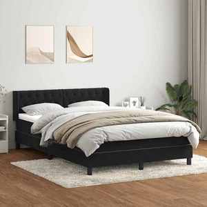 vidaXL Pat box spring cu saltea, negru, 160x210 cm, catifea imagine