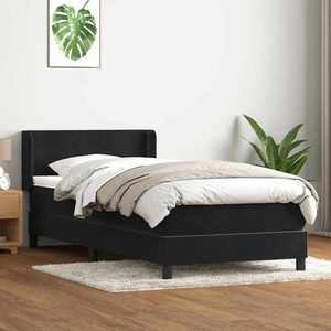 vidaXL Pat box spring cu saltea, negru, 80x210 cm, catifea imagine