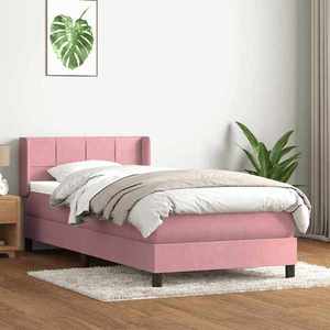 vidaXL Pat box spring cu saltea, roz, 80x220 cm, catifea imagine