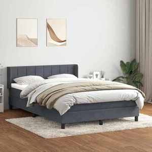 vidaXL Pat box spring cu saltea, gri închis, 140x220 cm, catifea imagine