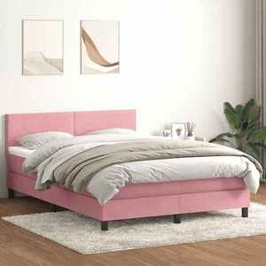 vidaXL Pat box spring cu saltea, roz, 160x210 cm, catifea imagine