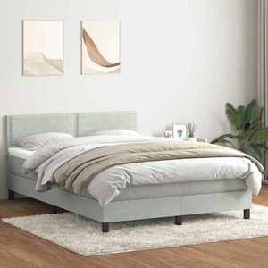 vidaXL Pat box spring cu saltea, gri deschis, 140x210 cm, catifea imagine