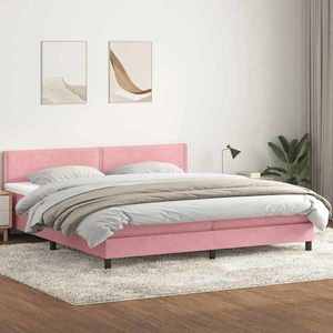 vidaXL Pat box spring cu saltea, roz, 180x210 cm, catifea imagine