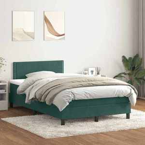 vidaXL Pat box spring cu saltea, verde închis, 120x220 cm, catifea imagine