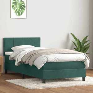 vidaXL Pat box spring cu saltea, verde închis, 80x220 cm, catifea imagine