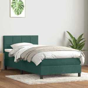 vidaXL Pat box spring cu saltea, verde închis, 100x220 cm, catifea imagine