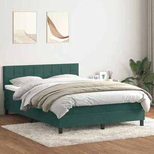 vidaXL Pat box spring cu saltea, verde închis, 140x220 cm, catifea imagine