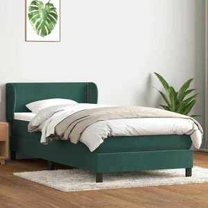 vidaXL Pat box spring cu saltea, verde închis, 100x220 cm, catifea imagine