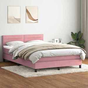 vidaXL Pat box spring cu saltea, roz, 140x210 cm, catifea imagine