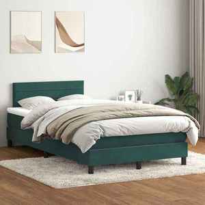 vidaXL Pat box spring cu saltea, verde închis, 120x220 cm, catifea imagine