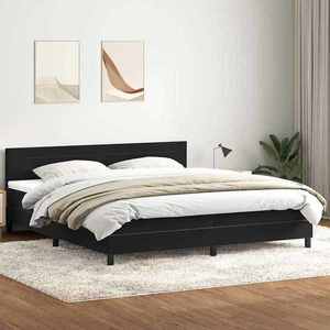 vidaXL Pat box spring cu saltea, negru, 180x210 cm, catifea imagine