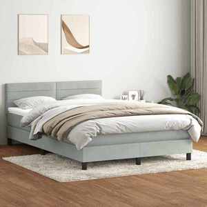 vidaXL Pat box spring cu saltea, gri deschis, 160x220 cm, catifea imagine