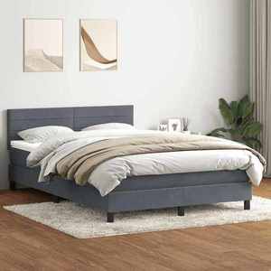 vidaXL Pat box spring cu saltea, gri închis, 160x210 cm, catifea imagine