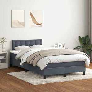 vidaXL Pat box spring cu saltea, gri închis, 120x220 cm, catifea imagine