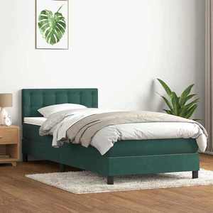 vidaXL Pat box spring cu saltea, verde închis, 80x220 cm, catifea imagine