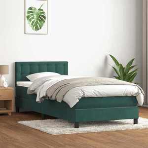 vidaXL Pat box spring cu saltea, verde închis, 80x210 cm, catifea imagine