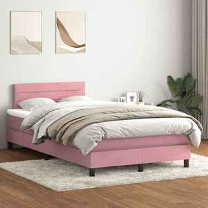 vidaXL Pat box spring cu saltea, roz, 120x220 cm, catifea imagine