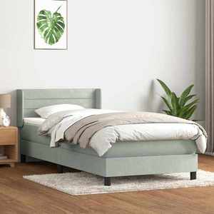 vidaXL Pat box spring cu saltea, gri deschis, 100x210 cm, catifea imagine