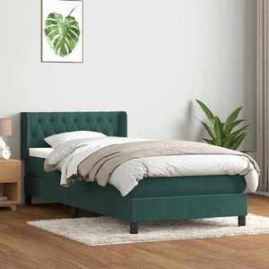 vidaXL Pat box spring cu saltea, verde închis, 100x210 cm, catifea imagine