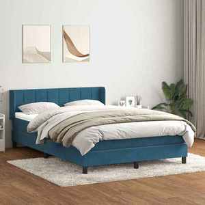 vidaXL Pat box spring cu saltea, albastru închis, 160x210 cm, catifea imagine