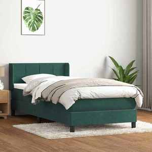 vidaXL Pat box spring cu saltea, verde închis, 90x210 cm, catifea imagine