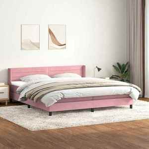 vidaXL Pat box spring cu saltea, roz, 180x210 cm, catifea imagine