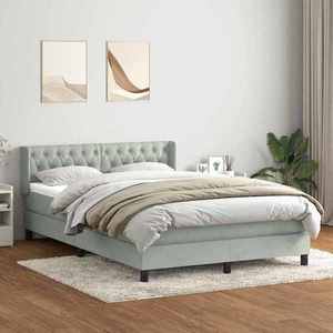 vidaXL Pat box spring cu saltea, gri deschis, 160x220 cm, catifea imagine