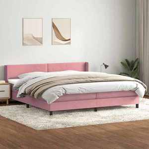 vidaXL Pat box spring cu saltea, roz, 180x210 cm, catifea imagine