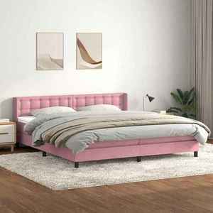 vidaXL Pat box spring cu saltea, roz, 180x210 cm, catifea imagine