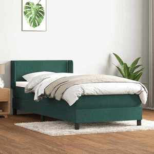 vidaXL Pat box spring cu saltea, verde închis, 100x220 cm, catifea imagine