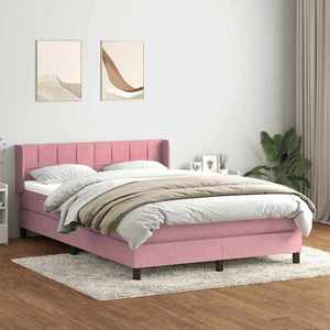 vidaXL Pat box spring cu saltea, roz, 140x210 cm, catifea imagine