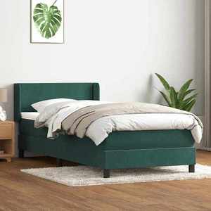 vidaXL Pat box spring cu saltea, verde închis, 90x210 cm, catifea imagine