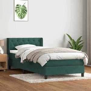 vidaXL Pat box spring cu saltea, verde închis, 80x210 cm, catifea imagine