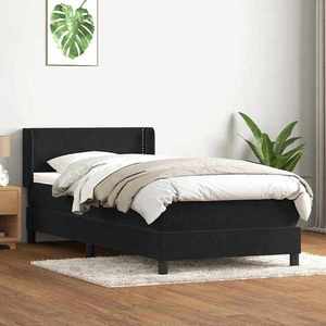 vidaXL Pat box spring cu saltea, negru, 80x210 cm, catifea imagine