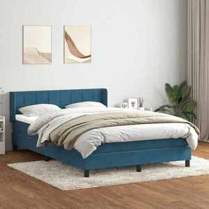 vidaXL Pat box spring cu saltea, albastru închis, 160x220 cm, catifea imagine