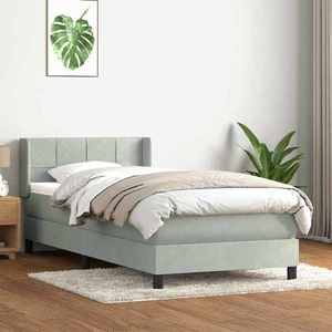 vidaXL Pat box spring cu saltea, gri deschis, 80x210 cm, catifea imagine