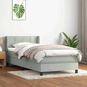 vidaXL Pat box spring cu saltea, gri deschis, 90x220 cm, catifea imagine