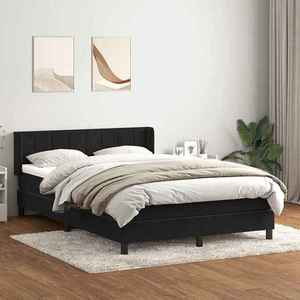 vidaXL Pat box spring cu saltea, negru, 140x220 cm, catifea imagine